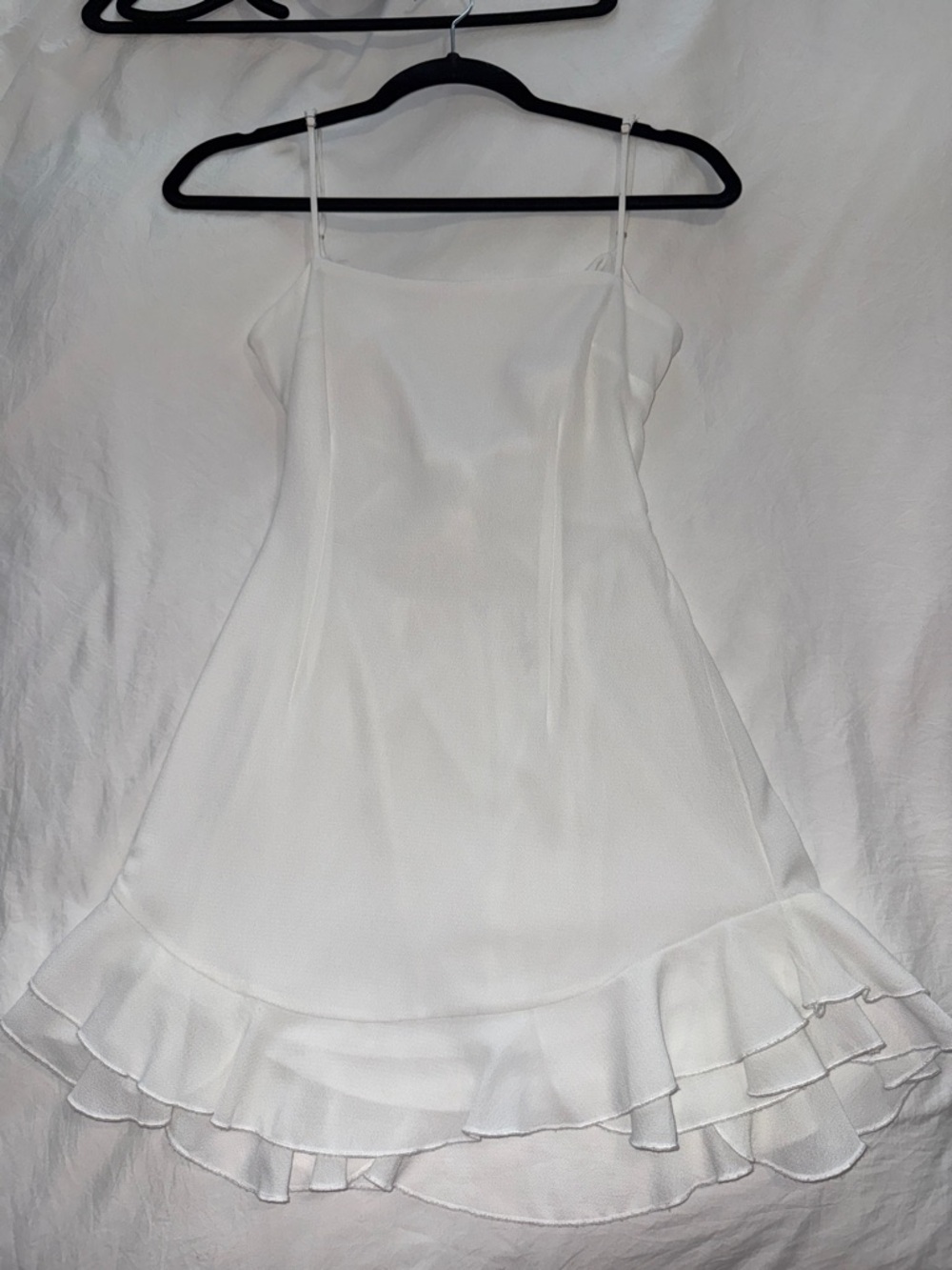 Lucy in the Sky White Ruffle Hem Tie-Open Back Mini Dress in White - Womens